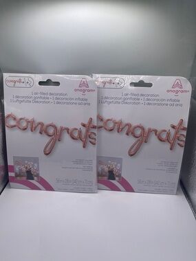 Set of 2 Rose Gold "Congrats" Air-Filled Letter Balloon Decoration